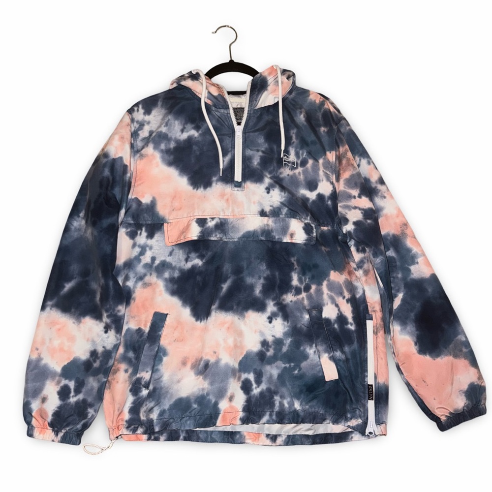 Brooklyn Cloth Men Jacket M Blue&Pink Tie Dye Windbreaker Hooded 1/4 Zip Unisex